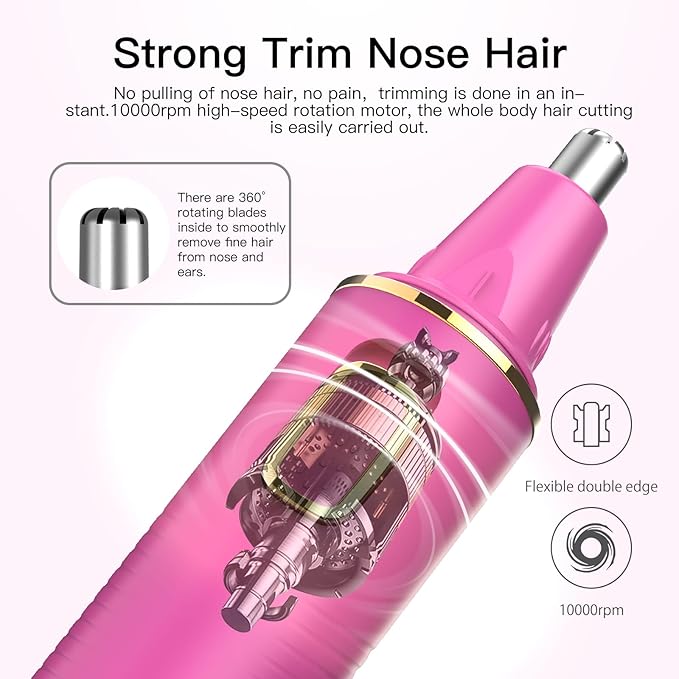 Nose Hair Trimmer for Women, 2025 Painless USB Rechargeable, IPX7 Waterproof Dual Edge Blades (Rose)
