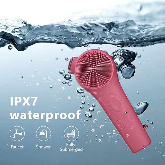 Silicone Face Scrubber, Waterproof Rechargeable Facial Cleansing Brush, 5 Cleansing Modes with Nose Brush for Women & Men Electric Facial Tool for Deep Cleaning Exfoliating, Massaging Berry