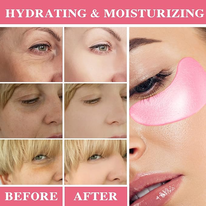 Under Eye Patches 60 Pcs,Pink Eye Mask,Puffy Eyes & Dark Circles Treatments,Improve Reduce Smooth Wrinkles,Fine Lines and Under Eye Bags,Hydrating & Moisturizing,Firm Eye Skin Care for Women and Man