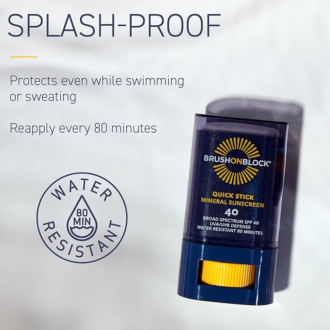 Brush On Block Quick Stick SPF 40, Mineral Sunscreen Stick, UVA/UVB Protection, Water Resistant, Hawaii Compliant, Reef Friendly, 0.63 oz