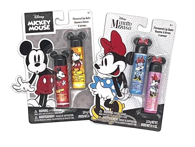 Disney Mickey and Minnie Lip Balm Bundle with 4 Lip Balms in Assorted Flavors - Bonus 1 Assorted Disney Stamp