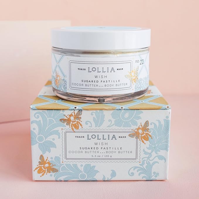 LOLLIA Wish Body Butter, 5.5 oz. - Sugared Pastille Fragrance - Shea Butter & Cocoa Butter, Body Lotion for Women, Hydrating & Smooth Body Moisturizer