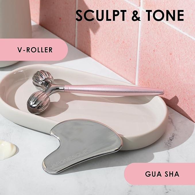 JAPONESQUE SKINTherapy Contouring Facial Tool V Roller for Lymphatic Drainage, Facial Massage, Relieves Tension and Improves Absorption of Skin Care Products