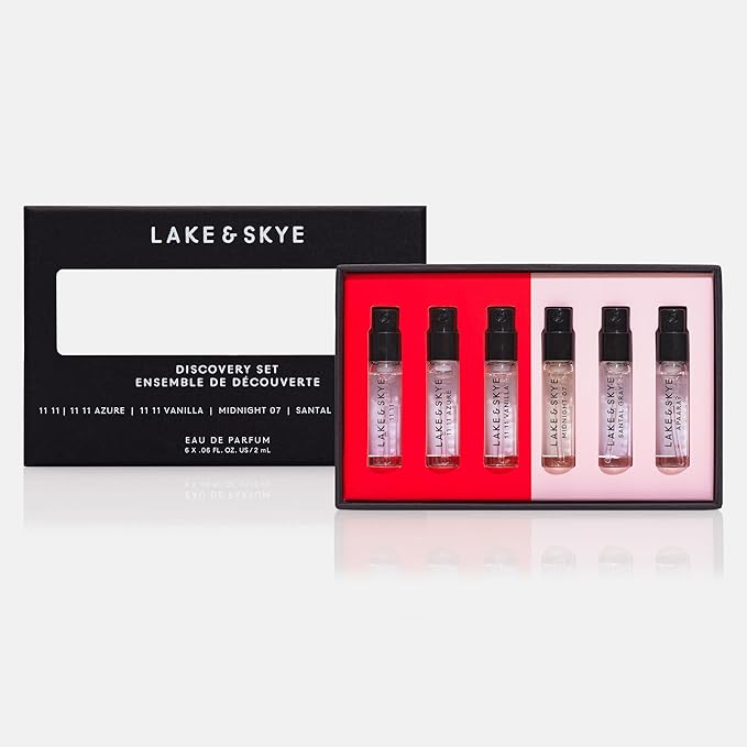 Lake & Skye 11 11 Eau de Parfum Discovery Set, 6 Spray Perfume Trial Set, Travel-sized Pack, Unisex, 6 Scents, Fragrance Sampler Gift Set, Long Lasting Fragrance