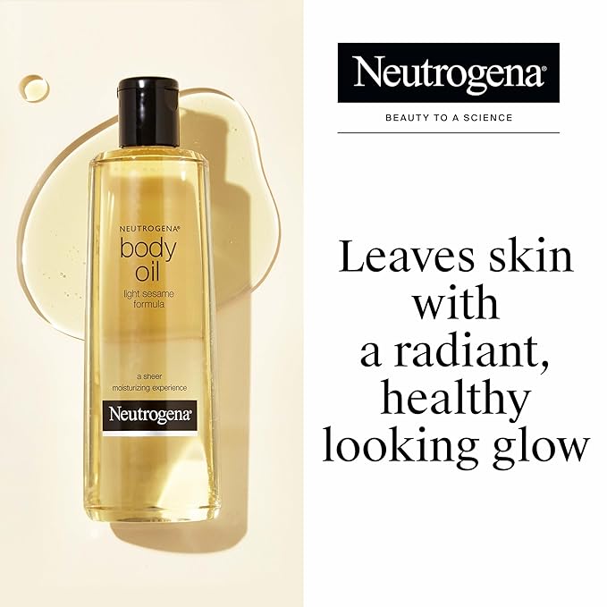 Neutrogena Body Oil Light Sesame Formula for Radiant Healthy-Looking Glow, Moisturizer for Dry Skin, Lightweight Non-Greasy Fast-Absorbing Bath and Massage Shower Oil, 16 Fl Oz Bottle Size