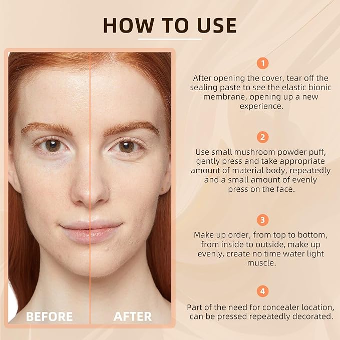 Mushroom Head Air Cushion CC Cream - Tattoo Cover up Makeup Waterproof Long-Lasting Moisturizing Concealer Foundation, Even Skin Tone for All Skin Types (Natural)