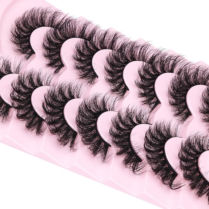 Mink Lashes Fluffy D-Curl False Eyelashes 20mm Long Volume Lashes That Look Like Extensions Cat Eye Fake Lashes Faux Mink Strip Lashes Pack 7 Pairs
