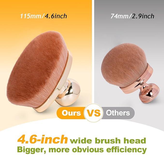 Extra Large Body Makeup Brush for Self Tanner – 115mm Wide Rose Gold Kabuki Body Brush for Bronzer Blend & Blur, Vegan Fiber Self Tanning Brush for Legs & Body with Drawstring Bag by Yoseng