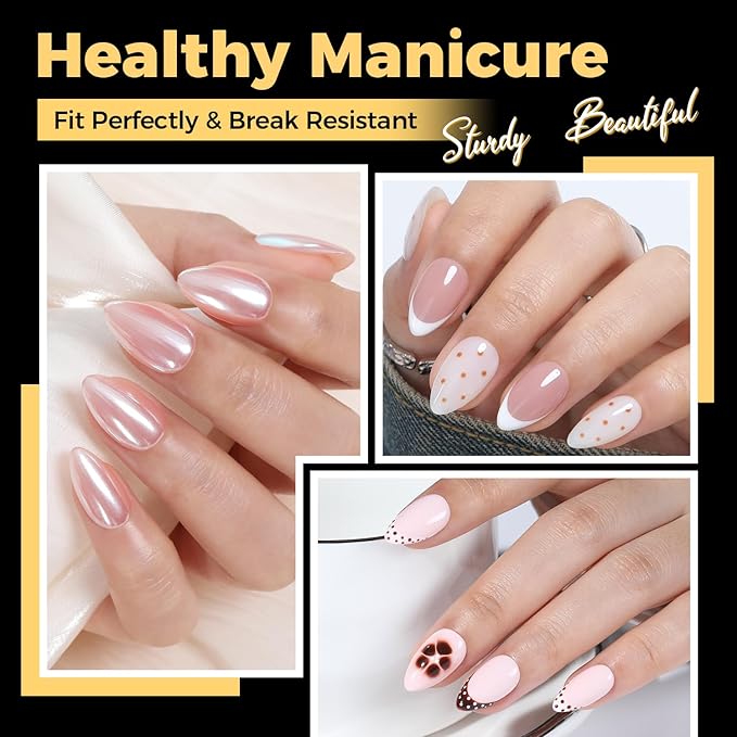 UNA GELLA Short Almond Gel Nail Tips, 600 Pcs Pre-Filed Short Nail Tips Almond Shape Half Matte Press On Nails 12 Sizes Full Cover Clear Fake Nails for Extension Home DIY Salon with Box