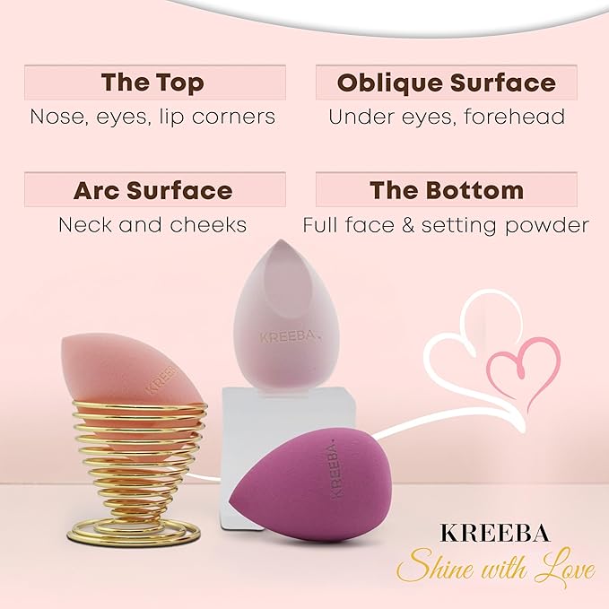 3 Pcs Makeup Sponges – Heart-Shaped Travel Box for Daily Use | Bonus Gold Drying Stand Included, Latex-Free Vegan Beauty Blenders