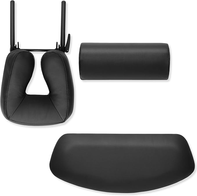 Saloniture Professional Stationary Massage Table - Includes Shelf, Headrest, Face Cradle and Bolster - Black