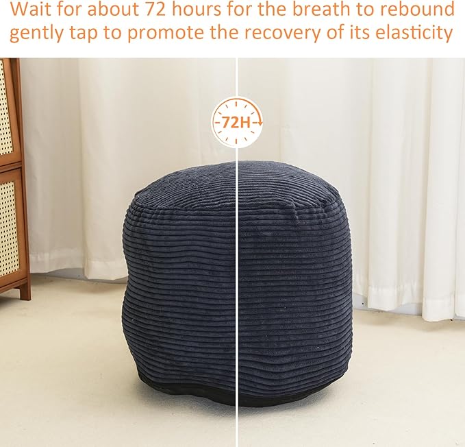 Pouf Ottoman Stuffed Round Modern Foam Filled Foot Rest Poufs for Living Room Chair Decorative 20 X 15 Inches Fluffy Pouf Foot Stool Storage Ottoman, Navy Blue