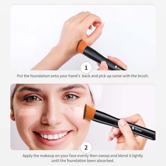 DUcare Foundation Brush and Concealer Brush 2Pcs Contour Bronzer Kabuki Brush for Face Synthetic Liquid Blending Mineral Powder Makeup Tools