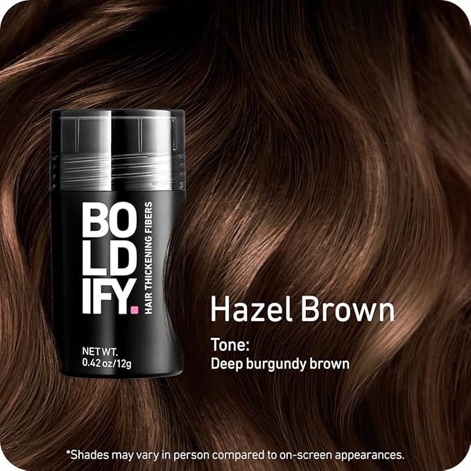 BOLDIFY Hair Fibers (12g) - Fill In Thinning and Fine Hair for an Instantly Fuller, Thicker Look - 14 Shades for Women & Men - Hazel Brown