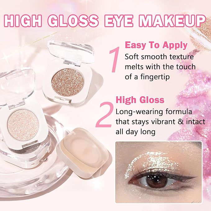 Glitter Champagne Glow Single Eyeshadow,Ultra Fine Shimmer Eyeshadow Lightweight Sparkling Blendable Formula,Daily Multiuse Glossy Eyes Makeup (09 Moonstone + 11 Weaving Maid)