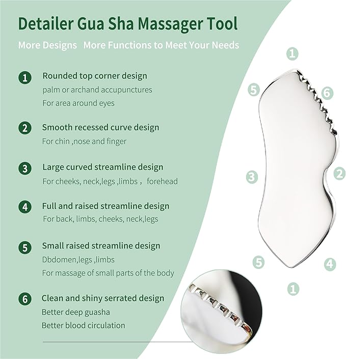 3pcs Stainless Steel Gua Sha Facial Tools & Eye Cream Applicator Metal GuaSha Set for Face Body, Detailer Gua Sha Lymphatic Drainage Massager,Guasha Face Sculpting Tool