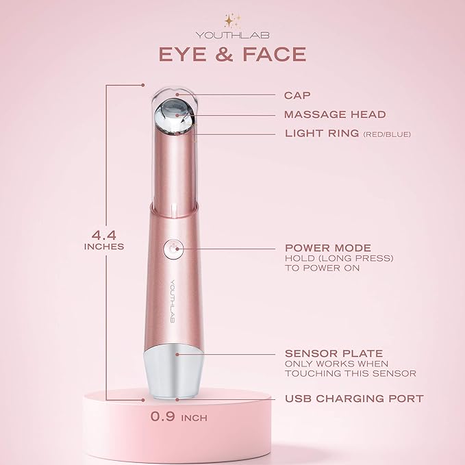 Eye & Face Wand/Tool – Heated Eye Wand with Vibration | Tired Eyes, Brighter Under Area, Redness Relief, Product Absorption, Smoother Skin & Relaxing Massage | Rose Gold