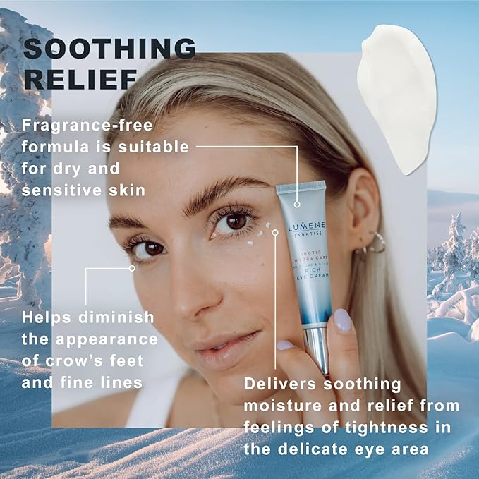 Lumene Arctic Hydra Care Moisture Relief Rich Eye Cream - Anti Wrinkle Eye Cream for Crow's Feet, Fine Lines and Wrinkles - Vegan, Fragrance Free Hydrating Eye Cream with Ceramides (15ml)