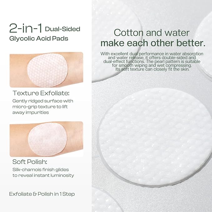 Glycolic Acid Pads 20%: Dual Sided Exfoliating Face Peels with Salicylic Acid & Niacinamide Reduce Surface Skin Fine Lines and Wrinkles Daily Facial Cleansing for All Skin Types 60 Count