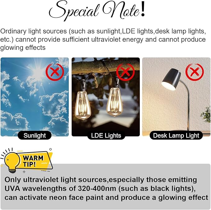 15PCS Glow Body & Face Paint,Glow in The Under UV Light or Black Light,Makeup Face Paint for Kids and Adults Halloween Club Birthday Party Masquerade,Neon Glow Party Supplies