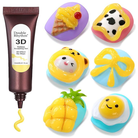 Double Rhythm 0.5 Oz 3D Nail Gel Art Sculpting No Wipe Polish for Designs DIY for Drawing, Molding, and Decoration (3D Sculpting Gel Yellow)