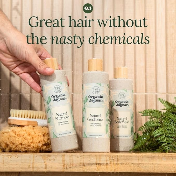 Organic Jaguar Natural Honeysuckle Body Wash with Aloe Vera Gel, Bath and Shower Soap Cleanser for Body Care, Leaves Skin Soft & Hydrated, Unscented, Sulfate and Paraben Free, 13.5 fl oz