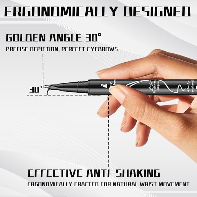 Curved 2 Tip Eyebrow Pen-Black Eyebrow Pencil With Black Eyeliner 2-in-1 Dual-Ended Create Natural Hair-Like Brows,Waterproof,Smudge Proof,Long Lasting All-Day
