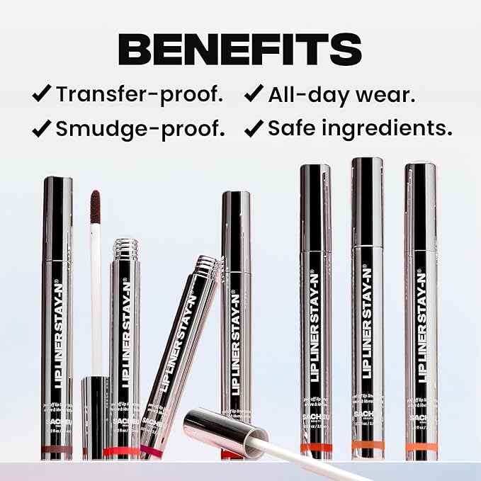 Sacheu Lip Liner STAY-N Peel Off Lip Stain — Long Lasting Matte Lip Tattoo Transfer Proof Lipstain Infused with Hyaluronic Acid & Vitamin E for All Skin Types — Vegan & Cruelty-Free, leftonRED