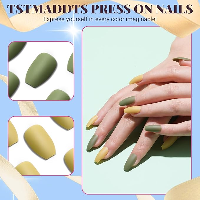 TsMADDTs Matte Press on Nails Coffin, Short Matte Fake Nails Almond 720PCS with Nail Adhesive Tabs, Files, Stickers, Tweezer, Glue for Nail Art DIY at Home
