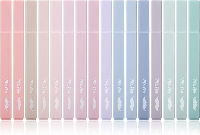 Mr. Pen- Aesthetic Highlighters, 16 pcs, Chisel Tip, Morandi Colors, No Bleed Bible Highlighter Pastel, Assorted Colors, Cute