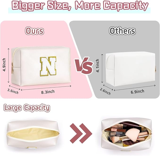 TOPEAST Initial Makeup Bags for Women, Cute Makeup Pouch, Waterproof Travel Toiletry Bag, Personalized Gifts for Girlfriend Wife on Valentine's Day Anniversary, Preppy Stuff Gift for Girl (Letter W)