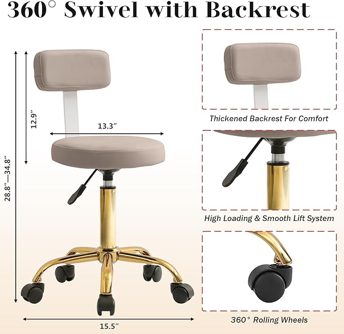Pedicure Station No Plumbing, Hydraulic Pedicure Chair for Nail Tech, Height Adjustable Reclining Pedicure Station Unit, 360 Degree Swivel Foot Spa Chair with Massage Foot Bath (Grey-Golden)