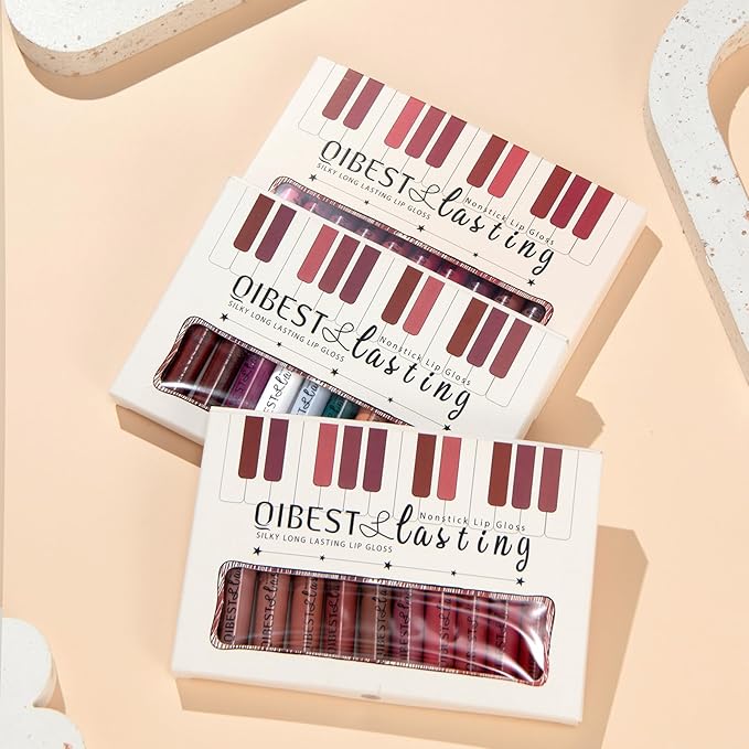 12Pcs Makeup Matte Lipstick Lip Kit, Warm Neutrals & Vintage Reds Non-Stick Cup Not Fade Liquid Lipstick Waterproof Long Lasting Durable Nude Lip Gloss Beauty Cosmetics Gift Box Makeup Set Kit