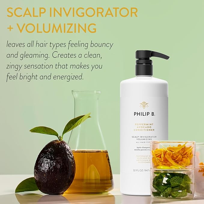 PHILIP B Peppermint Avocado Conditioner, 32 fl. oz. (947 ml) - Adds Volume to Hair While Peppermint Oil and Eucalyptus Invigorates the Scalp With a Tingly Sensation