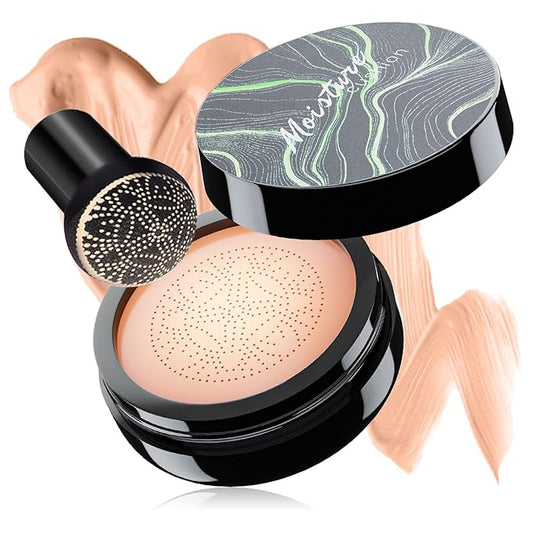 Mushroom Head Air Cushion CC Cream - Oil Control & Moisturizing Concealer Makeup Base, Brighten Long - Lasting Even Color Correcting Concealer Full Coverage for All Skin Types (Nude)