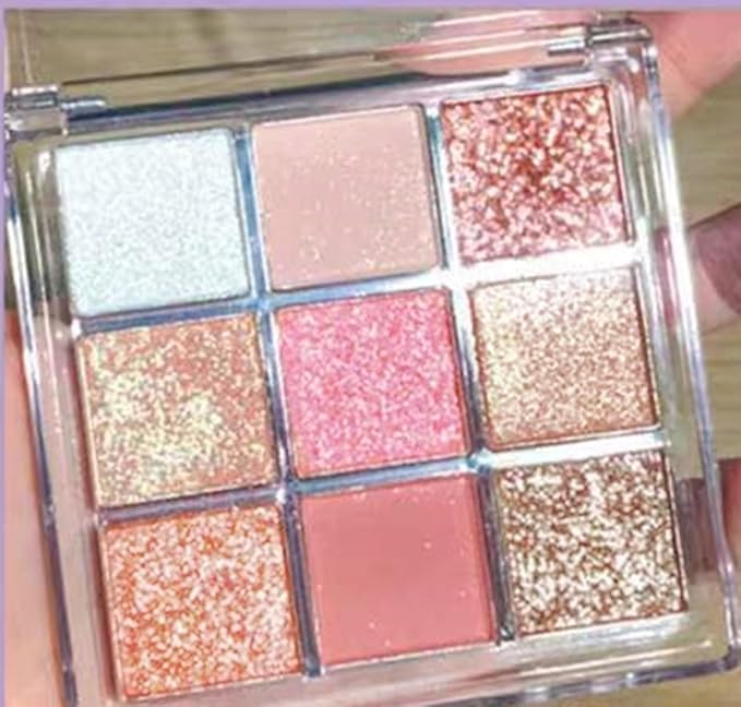 Go Ho 9 Colors Eyeshadow Palette,Glitter&Shimmer Eyeshadow Korean Makeup,Long Lasting Blendable Shades Eye Shadow Make up,01