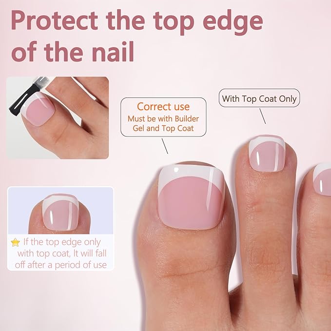 Misssix French Toe Nail Tips Press on Nails, 216 pcs Soft Gel Fake Toenail Pink White, Pre-shaped Full Cover Acrylic for Women DIY 12 Sizes