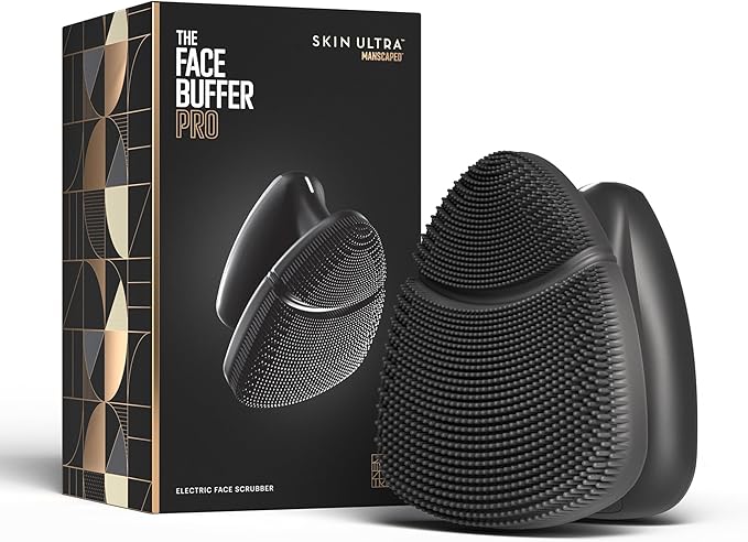 MANSCAPED® The Face Buffer PRO - Men's Electric Silicone Face Scrubber for Nourishing, Deep Cleaning & Exfoliating Your Skin, 3 Facial Cleansing Modes & 2 Sonic Vibration Speeds, Travel Lock