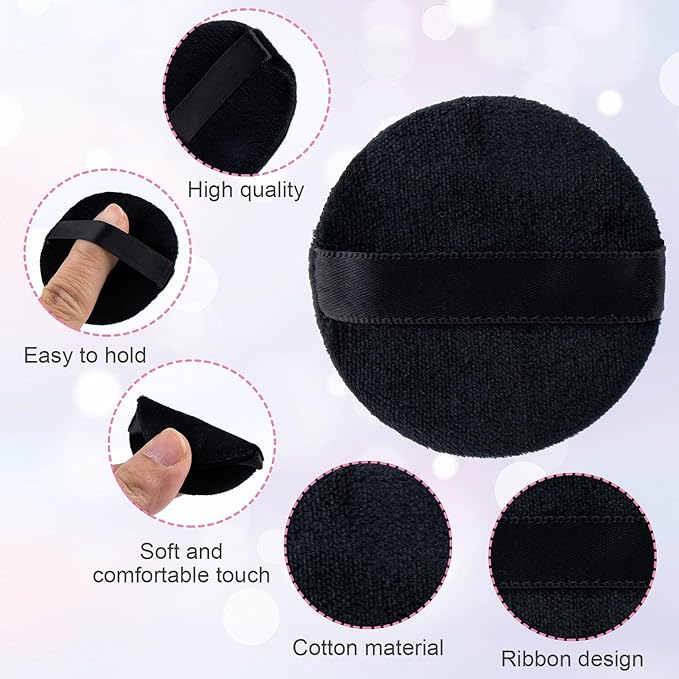 13 Pack 60mm Round Powder Puffs for Foundation Makeup Applicators, Soft Cotton Skin-Friendly Face Powder Sponge Velour Velet Puffs Pads for Cream Cosmetics- Black
