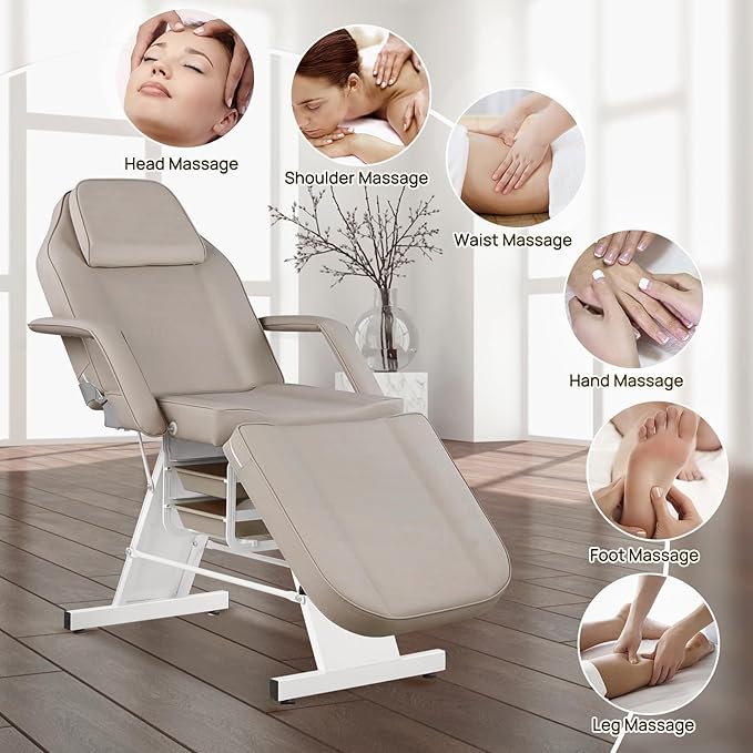 Facial Chair Massage Table 73inch Adjustable Tattoo Chair for Artist with Stool Facial Bed for Spa Beauty Esthetician Gray