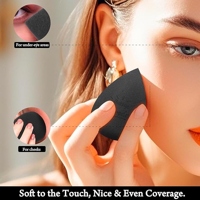 Real Perfection Makeup Sponge Set Blender Sponges, Latex-Free Beauty Makeup Sponges 7 pcs with 1 Travel Container Case for Blending Foundation Liquid Cream and Powder (Black)