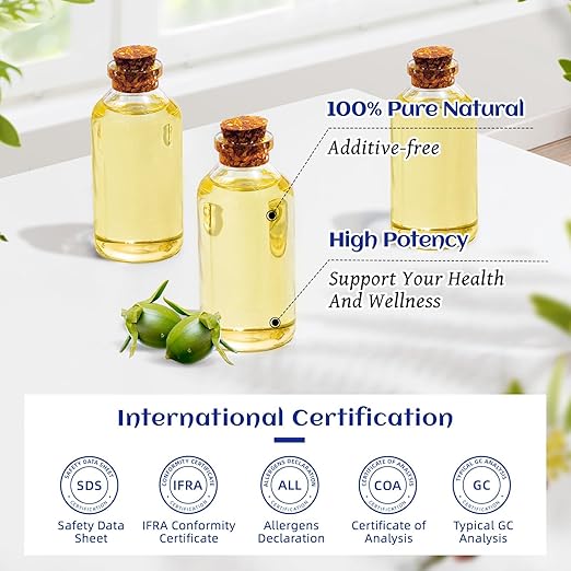 HIQILI 473ML Jojoba Oil Organic for Hair Growth, Skin, Face, Nails, 100% Pure Cold Pressed, Carrier Oil for Essential Oils Mixing, Included Roller Bottle - 16 Fl Oz