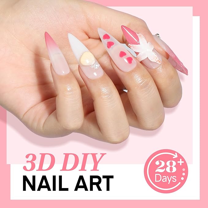 UNA GELLA 3D Gel Nail Art, 3D Nail Gel Sculpting G el Glue 15g 4 in 1 No Wipe Clear Nail Polish for Nails Tips, Chrome Powder, Nail Charms Gems, Drawing and DIY Christmas Nail Art Lamp Curing Needed