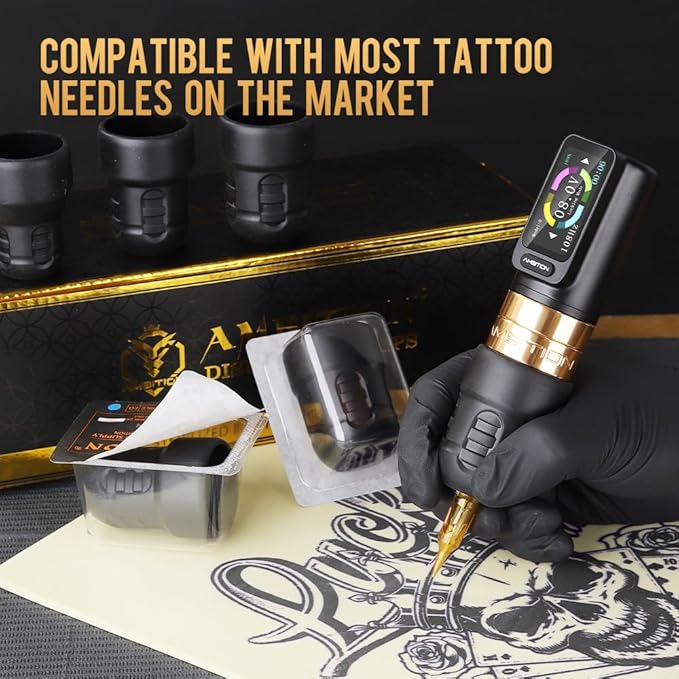 Ambition Soldier 42MM Disposable Tattoo Grips - 12Pcs Professional Tattoo Rubber Grip Cover with Click Adjust System Supply for Rotary Soldier, Zetton, Torped & Shura Tattoo Pen Machine Gun