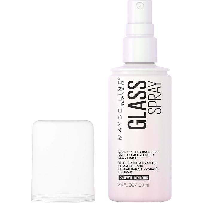 Maybelline New York Facestudio GlassSkin Makeup Finishing Hydrating Dewy Glossy Finish All Day Wear Use After Makeup Application or On Its Own, Glass Skin Spray, 3.4 Fl Oz