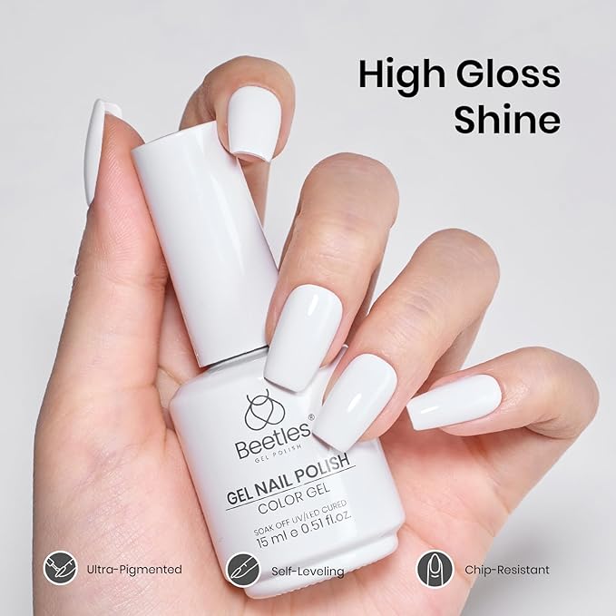 Beetles White Gel Nail Polish,15ml French UV Nail Polish Soak Off Nail Art Manicure Salon DIY Design Home Snowdrop Gift for Woman Colorful Bottle Gel