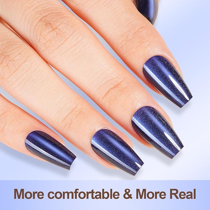 Misssix Cat Eye Press On Nails, 150Pcs Coffin Cat Eye Nail Tips, Glossy Glitter Soft Gel Stick On Nails, Reusable Fake Nails for Nail Art DIY 15 Sizes