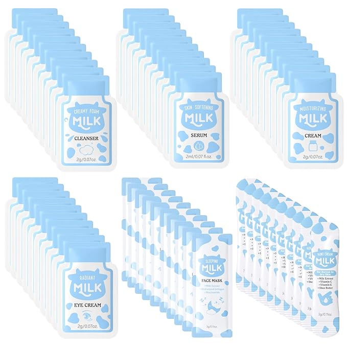 60 PCS Travel Milk Skincare for Kids 10-12, Kids Skin Care Set for Girls Ages 8-12, Preteen & Teen Skin Care Kit with Milk Extract, Christmas Gifts for Teenage Girls, Smooth Hydrating