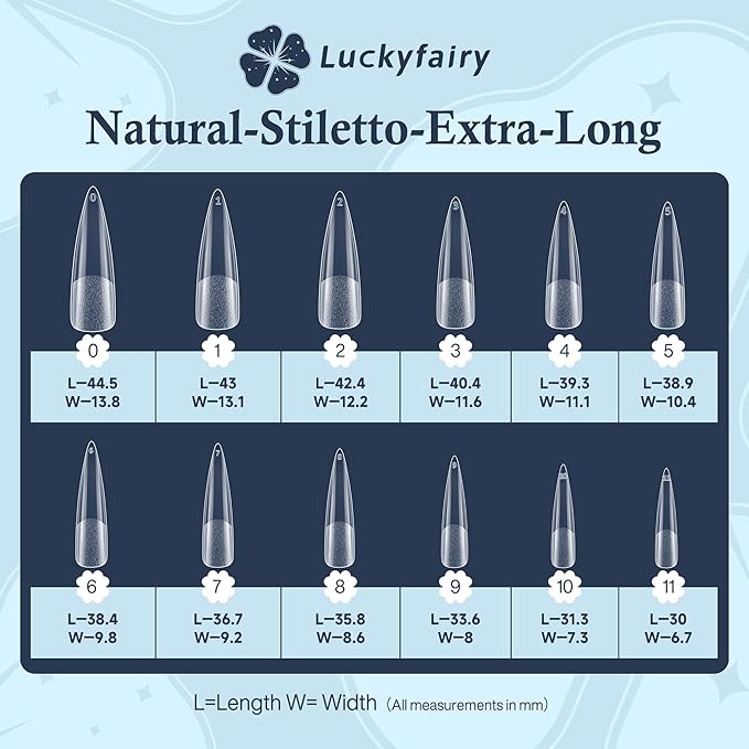 XXL Stiletto Nail Tips 120 Pcs Full Cover Pre-buff Stiletto Gel Press On Nails Flat Tips for Acrylic Nails for Home DIY Nail Extensions 12 Sizes