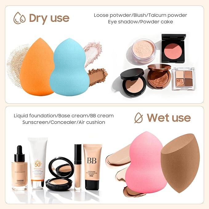 15 Pcs Multicolor Makeup Sponge Set - Latex-Free, Soft & Reusable Beauty Blender Sponges for Wet/Dry Use Blending Powder Puff for Foundation & Concealer Washable Makeup Sponges